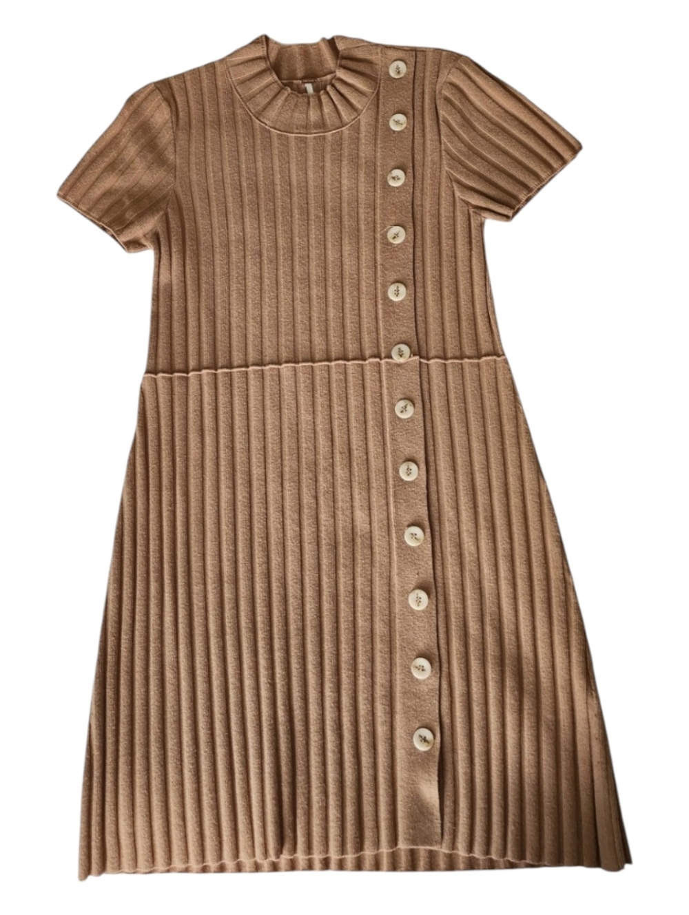 Free People Camel Ribbed Button-Front Knit Dress